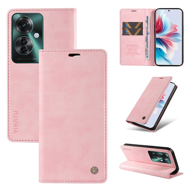 YIKATU YK-006 For Oppo Reno11 F 5G Case Litchi Texture Magnetic Closing Leather Phone Cover - Pink