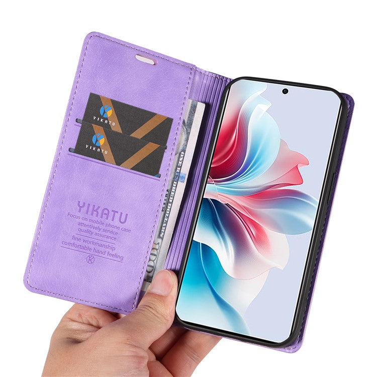YIKATU YK-006 For Oppo Reno11 F 5G Case Litchi Texture Magnetic Closing Leather Phone Cover - Purple