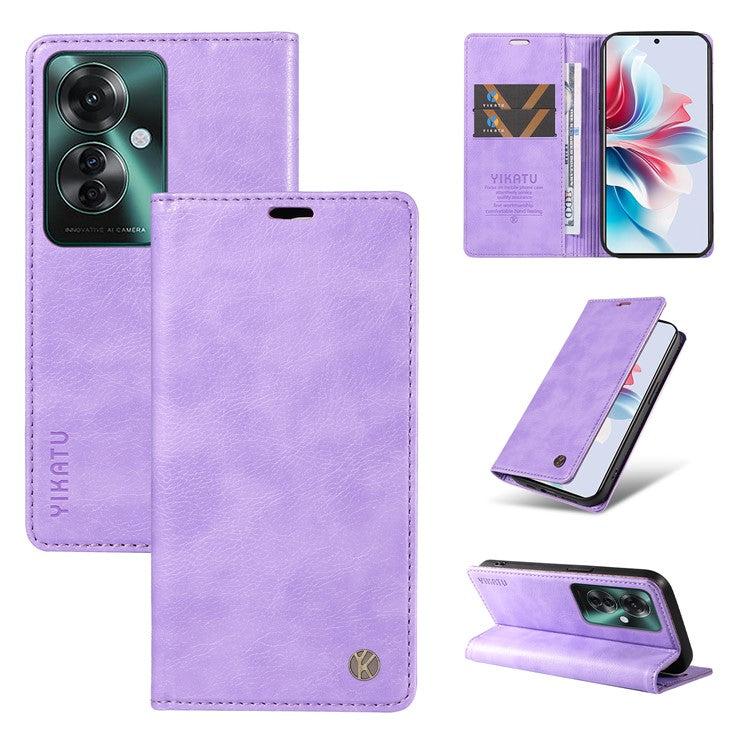 YIKATU YK-006 For Oppo Reno11 F 5G Case Litchi Texture Magnetic Closing Leather Phone Cover - Purple