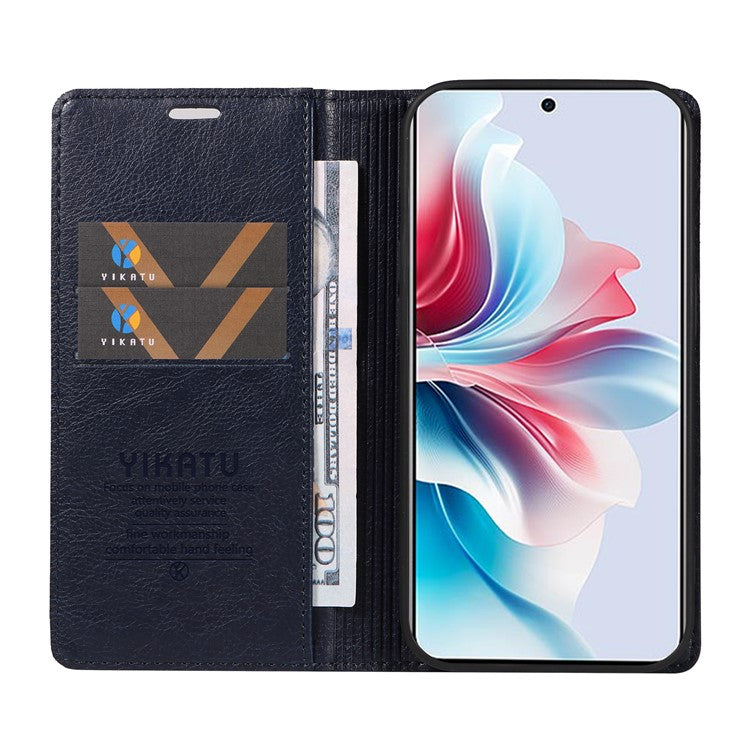 YIKATU YK-006 For Oppo Reno11 F 5G Case Litchi Texture Magnetic Closing Leather Phone Cover - Navy Blue