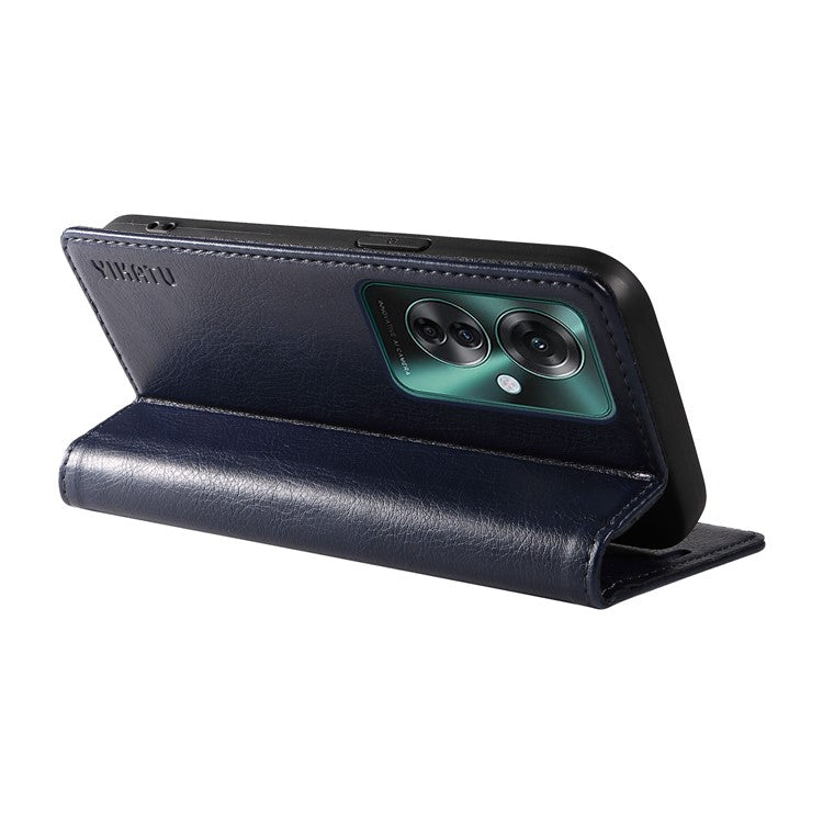 YIKATU YK-006 For Oppo Reno11 F 5G Case Litchi Texture Magnetic Closing Leather Phone Cover - Navy Blue