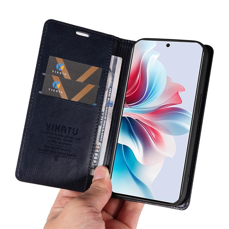 YIKATU YK-006 For Oppo Reno11 F 5G Case Litchi Texture Magnetic Closing Leather Phone Cover - Navy Blue
