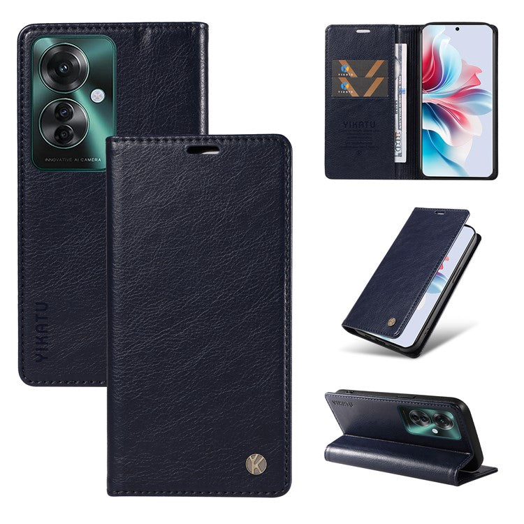 YIKATU YK-006 For Oppo Reno11 F 5G Case Litchi Texture Magnetic Closing Leather Phone Cover - Navy Blue