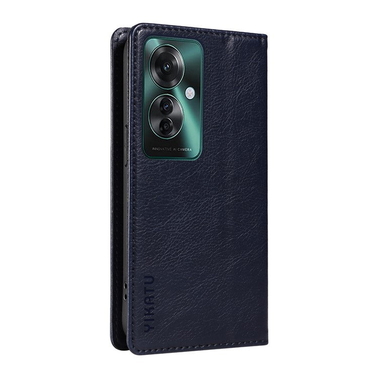 YIKATU YK-006 For Oppo Reno11 F 5G Case Litchi Texture Magnetic Closing Leather Phone Cover - Navy Blue