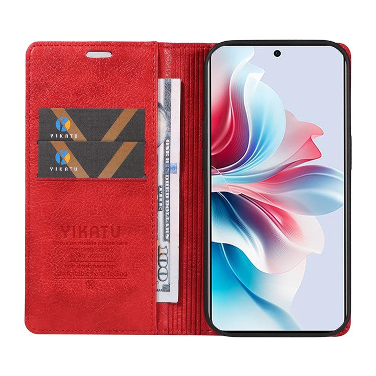 YIKATU YK-006 For Oppo Reno11 F 5G Case Litchi Texture Magnetic Closing Leather Phone Cover - Red