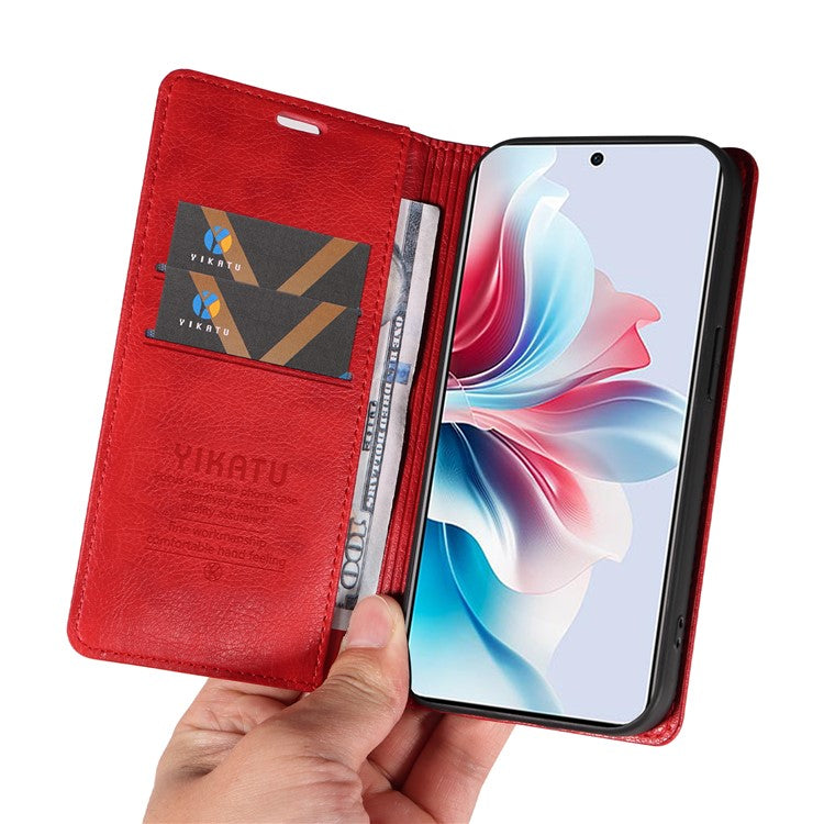 YIKATU YK-006 For Oppo Reno11 F 5G Case Litchi Texture Magnetic Closing Leather Phone Cover - Red