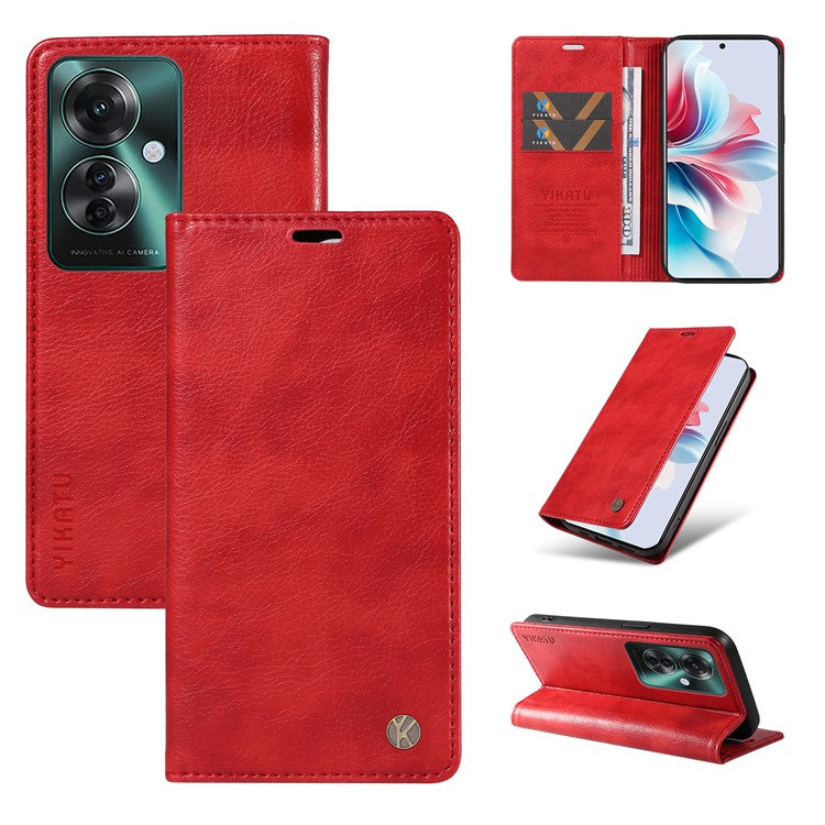 YIKATU YK-006 For Oppo Reno11 F 5G Case Litchi Texture Magnetic Closing Leather Phone Cover - Red
