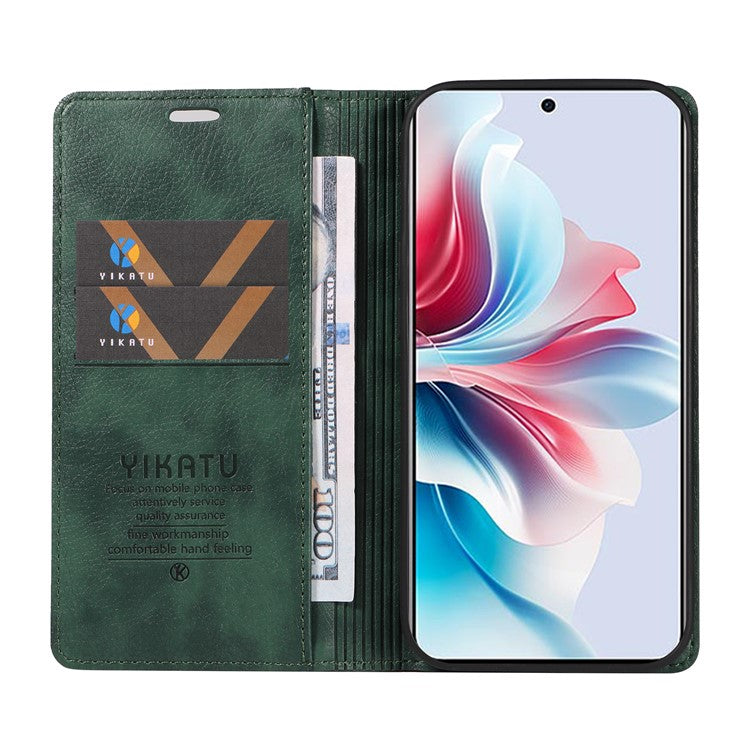 YIKATU YK-006 For Oppo Reno11 F 5G Case Litchi Texture Magnetic Closing Leather Phone Cover - Green