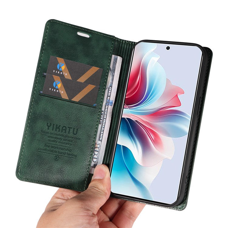 YIKATU YK-006 For Oppo Reno11 F 5G Case Litchi Texture Magnetic Closing Leather Phone Cover - Green