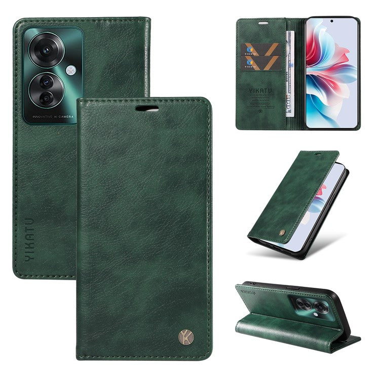 YIKATU YK-006 For Oppo Reno11 F 5G Case Litchi Texture Magnetic Closing Leather Phone Cover - Green