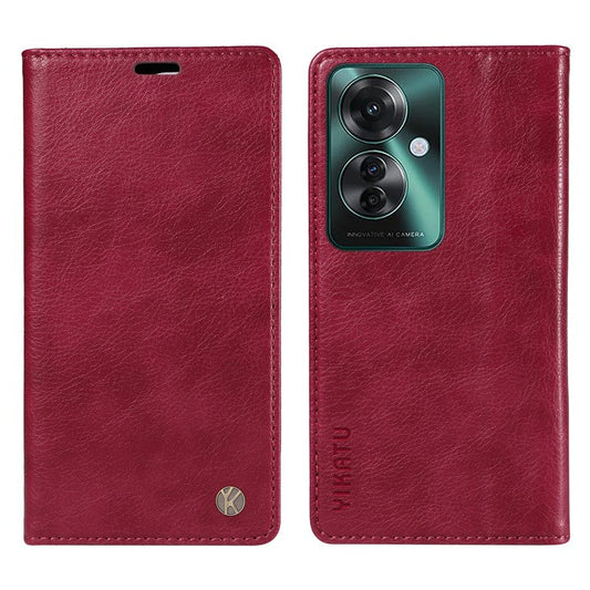 YIKATU YK-006 For Oppo Reno11 F 5G Case Litchi Texture Magnetic Closing Leather Phone Cover - Wine Red