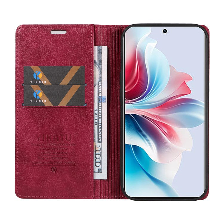 YIKATU YK-006 For Oppo Reno11 F 5G Case Litchi Texture Magnetic Closing Leather Phone Cover - Wine Red