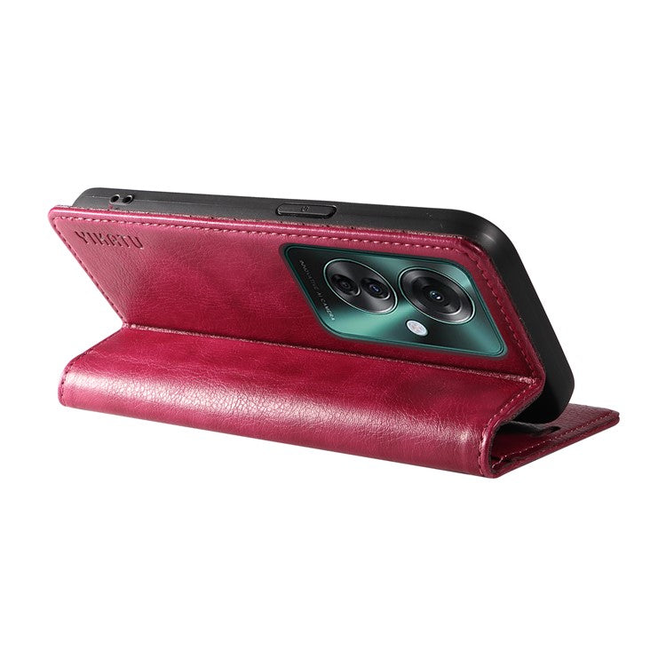YIKATU YK-006 For Oppo Reno11 F 5G Case Litchi Texture Magnetic Closing Leather Phone Cover - Wine Red