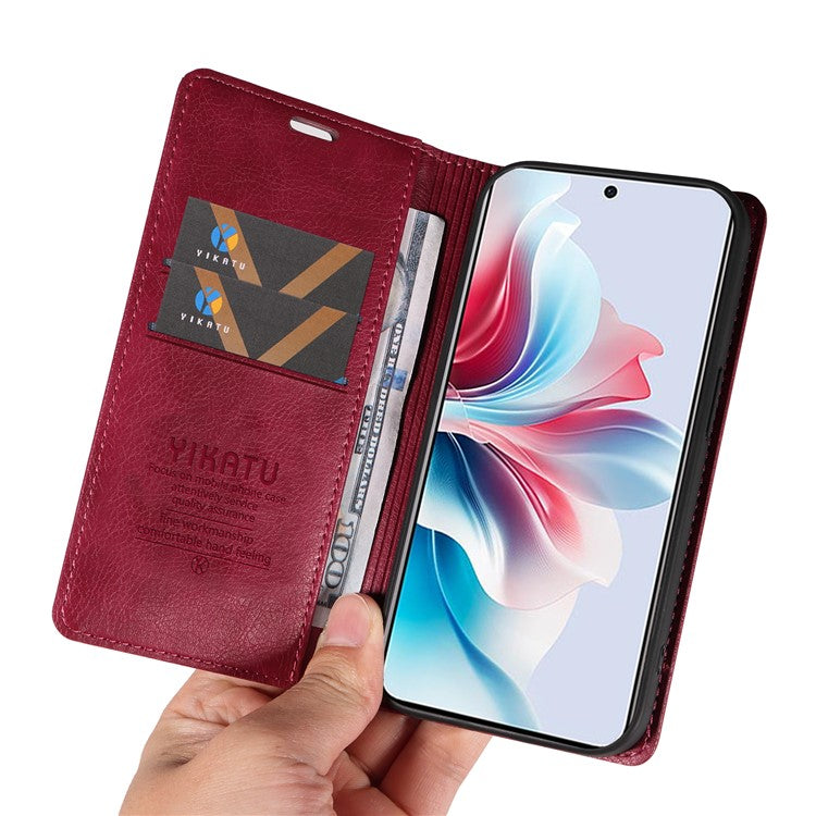 YIKATU YK-006 For Oppo Reno11 F 5G Case Litchi Texture Magnetic Closing Leather Phone Cover - Wine Red