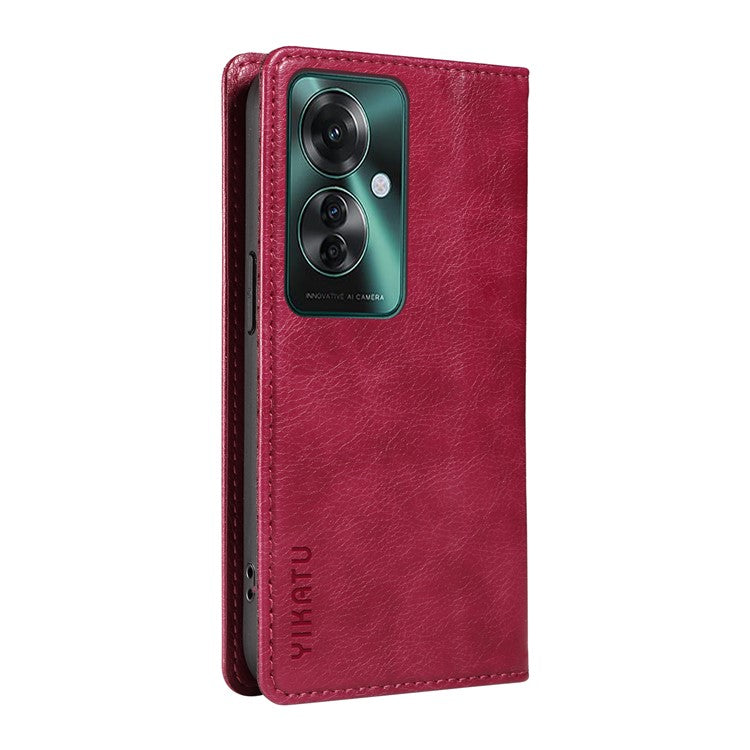YIKATU YK-006 For Oppo Reno11 F 5G Case Litchi Texture Magnetic Closing Leather Phone Cover - Wine Red