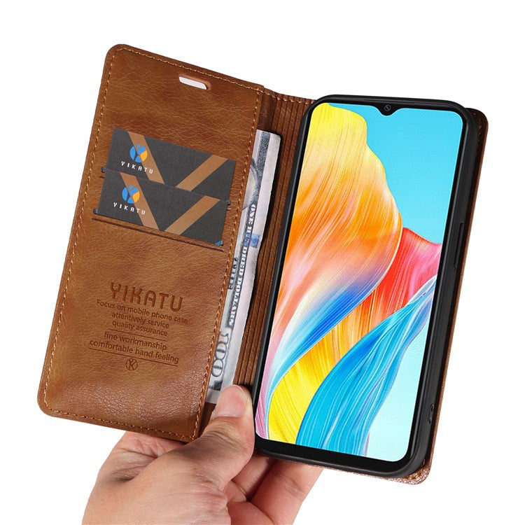 YIKATU YK-006 For Oppo A38 4G / A18 4G Case Leather Phone Cover with Card Slots Wallet - Brown
