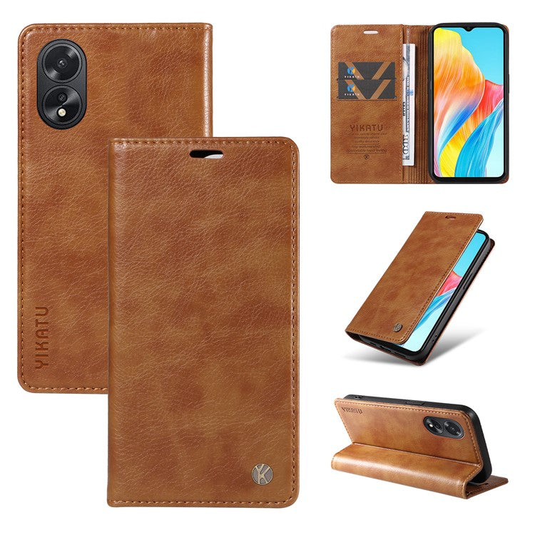 YIKATU YK-006 For Oppo A38 4G / A18 4G Case Leather Phone Cover with Card Slots Wallet - Brown