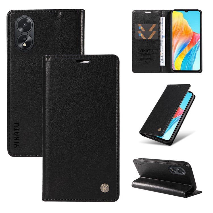 YIKATU YK-006 For Oppo A38 4G / A18 4G Case Leather Phone Cover with Card Slots Wallet - Black