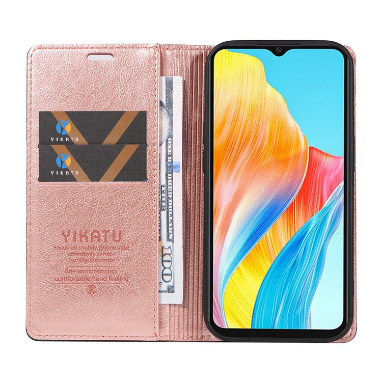 YIKATU YK-006 For Oppo A38 4G / A18 4G Case Leather Phone Cover with Card Slots Wallet - Rose Gold