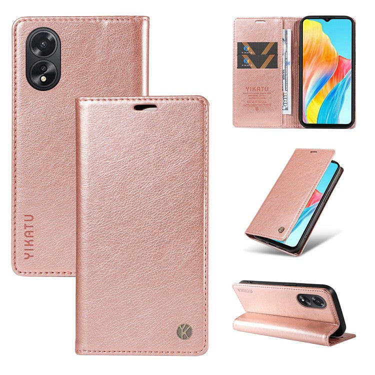 YIKATU YK-006 For Oppo A38 4G / A18 4G Case Leather Phone Cover with Card Slots Wallet - Rose Gold