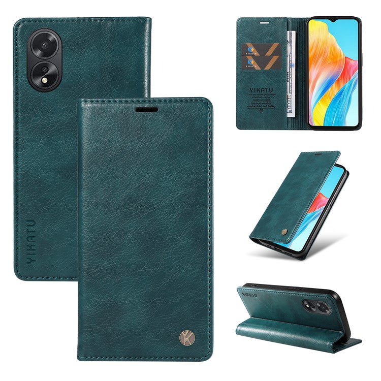 YIKATU YK-006 For Oppo A38 4G / A18 4G Case Leather Phone Cover with Card Slots Wallet - Blue