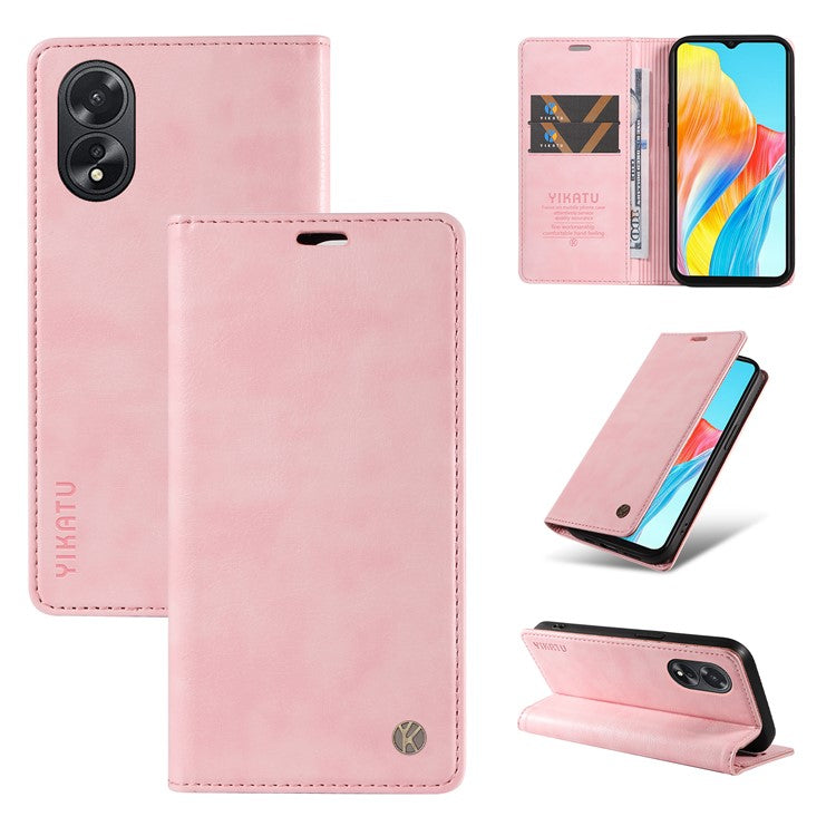 YIKATU YK-006 For Oppo A38 4G / A18 4G Case Leather Phone Cover with Card Slots Wallet - Pink