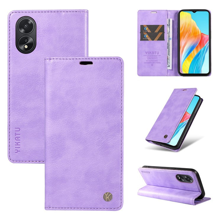 YIKATU YK-006 For Oppo A38 4G / A18 4G Case Leather Phone Cover with Card Slots Wallet - Purple