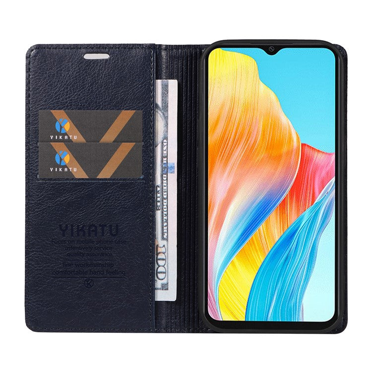 YIKATU YK-006 For Oppo A38 4G / A18 4G Case Leather Phone Cover with Card Slots Wallet - Navy Blue