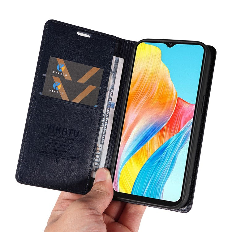 YIKATU YK-006 For Oppo A38 4G / A18 4G Case Leather Phone Cover with Card Slots Wallet - Navy Blue