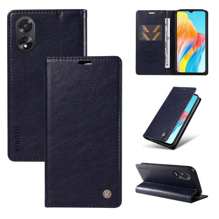 YIKATU YK-006 For Oppo A38 4G / A18 4G Case Leather Phone Cover with Card Slots Wallet - Navy Blue