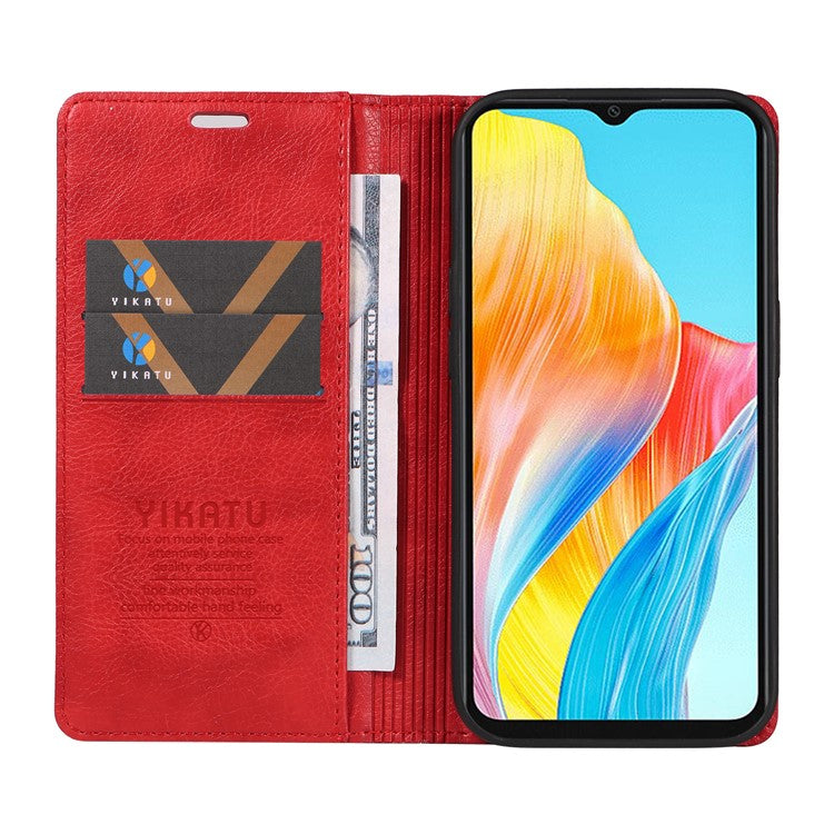 YIKATU YK-006 For Oppo A38 4G / A18 4G Case Leather Phone Cover with Card Slots Wallet - Red