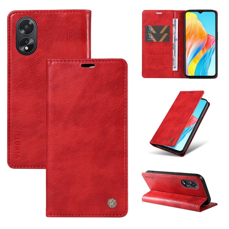 YIKATU YK-006 For Oppo A38 4G / A18 4G Case Leather Phone Cover with Card Slots Wallet - Red