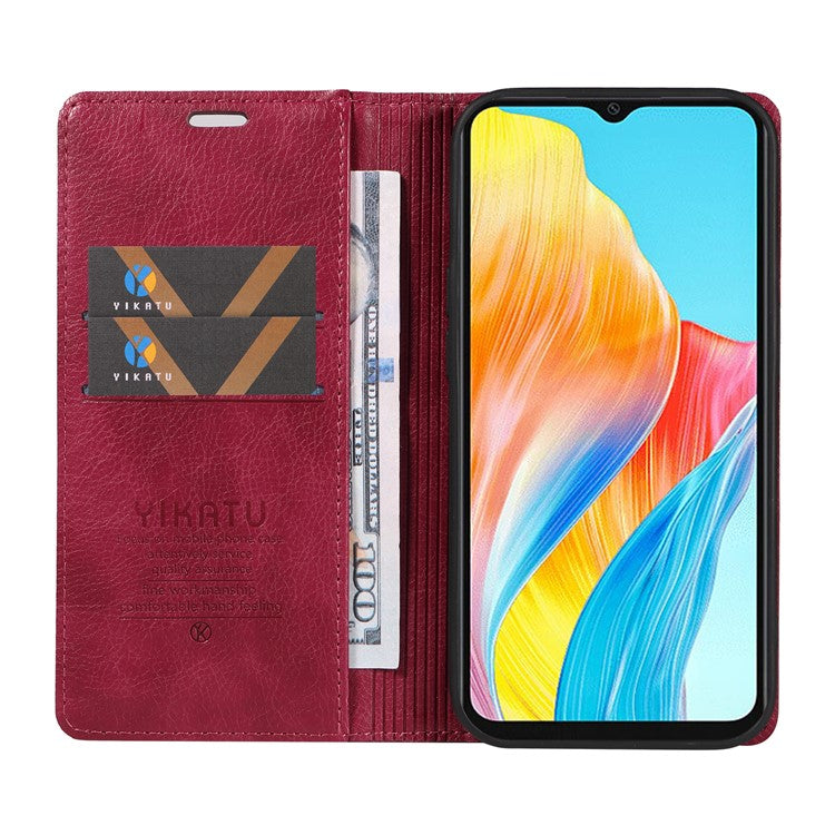 YIKATU YK-006 For Oppo A38 4G / A18 4G Case Leather Phone Cover with Card Slots Wallet - Wine Red