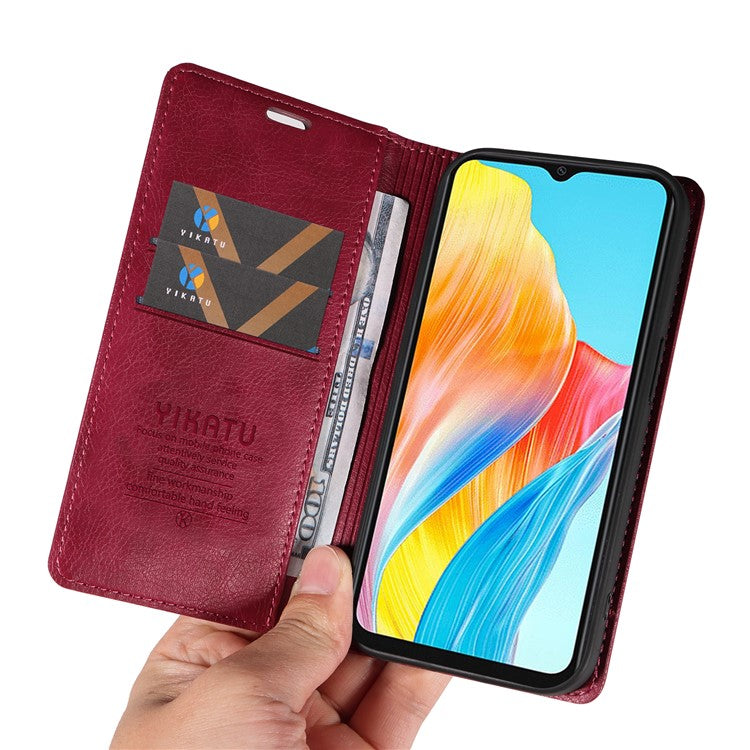 YIKATU YK-006 For Oppo A38 4G / A18 4G Case Leather Phone Cover with Card Slots Wallet - Wine Red