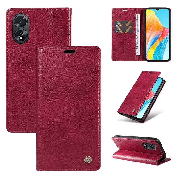 YIKATU YK-006 For Oppo A38 4G / A18 4G Case Leather Phone Cover with Card Slots Wallet - Wine Red