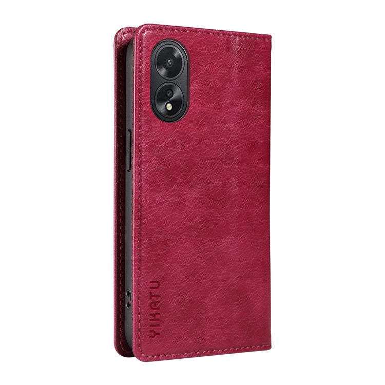 YIKATU YK-006 For Oppo A38 4G / A18 4G Case Leather Phone Cover with Card Slots Wallet - Wine Red