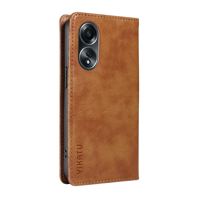 YIKATU YK-006 For Oppo A58 4G Leather Wallet Case Magnetic Closing Flip Phone Cover - Brown