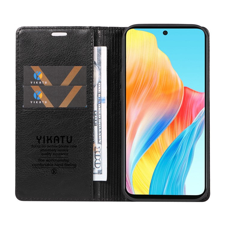 YIKATU YK-006 For Oppo A58 4G Leather Wallet Case Magnetic Closing Flip Phone Cover - Black