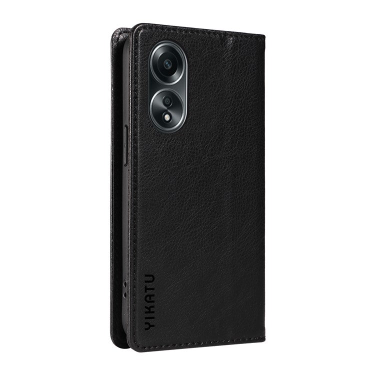 YIKATU YK-006 For Oppo A58 4G Leather Wallet Case Magnetic Closing Flip Phone Cover - Black
