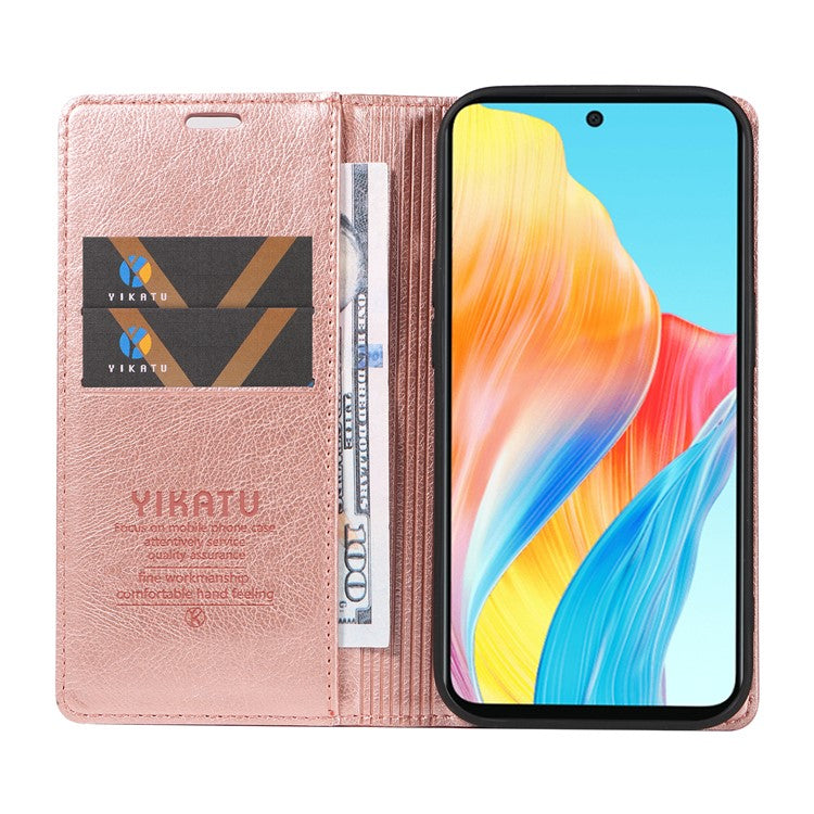 YIKATU YK-006 For Oppo A58 4G Leather Wallet Case Magnetic Closing Flip Phone Cover - Rose Gold