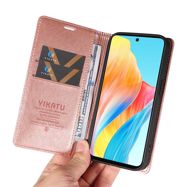 YIKATU YK-006 For Oppo A58 4G Leather Wallet Case Magnetic Closing Flip Phone Cover - Rose Gold