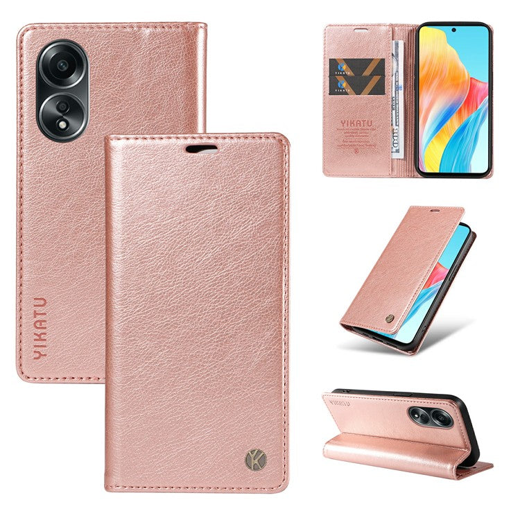 YIKATU YK-006 For Oppo A58 4G Leather Wallet Case Magnetic Closing Flip Phone Cover - Rose Gold
