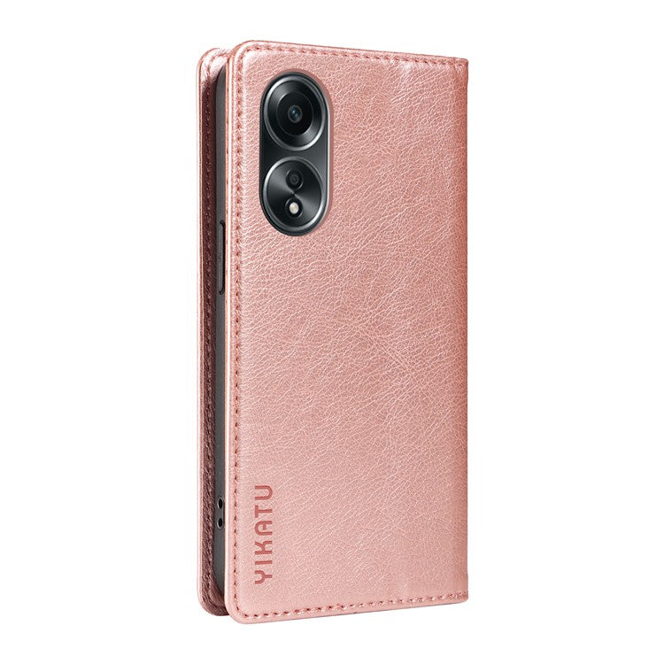 YIKATU YK-006 For Oppo A58 4G Leather Wallet Case Magnetic Closing Flip Phone Cover - Rose Gold
