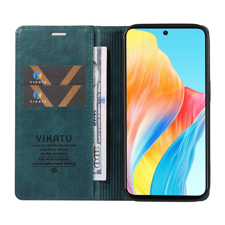 YIKATU YK-006 For Oppo A58 4G Leather Wallet Case Magnetic Closing Flip Phone Cover - Blue