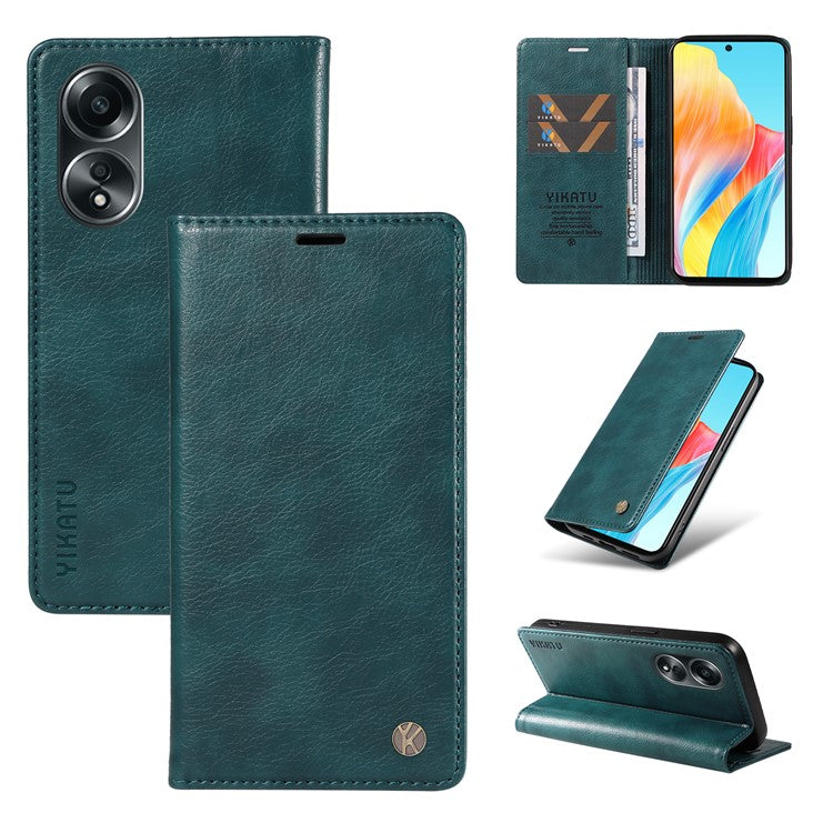 YIKATU YK-006 For Oppo A58 4G Leather Wallet Case Magnetic Closing Flip Phone Cover - Blue