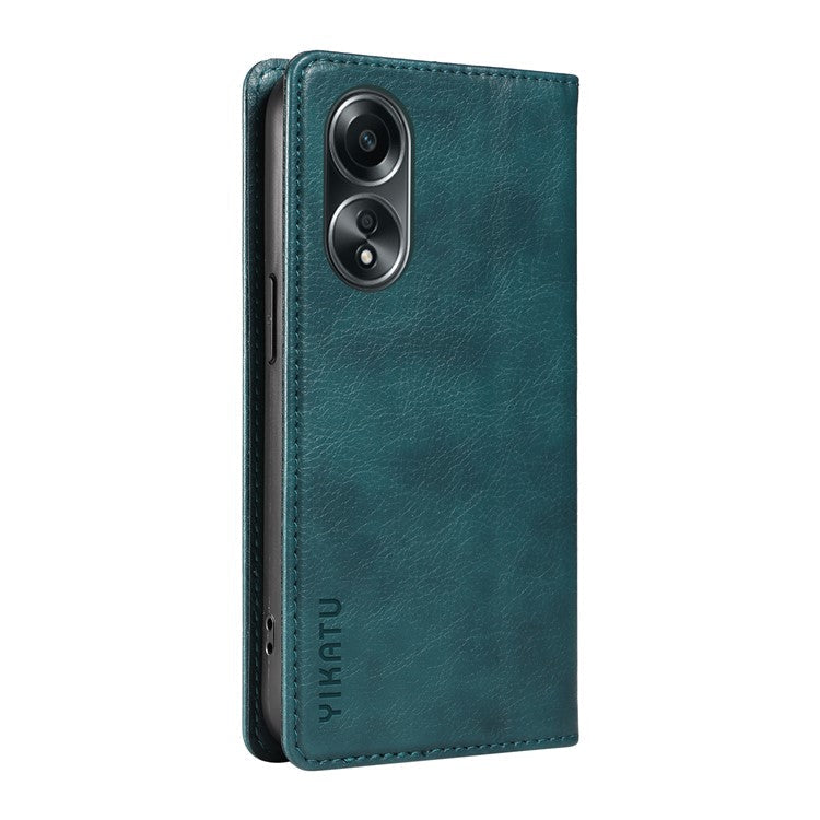YIKATU YK-006 For Oppo A58 4G Leather Wallet Case Magnetic Closing Flip Phone Cover - Blue