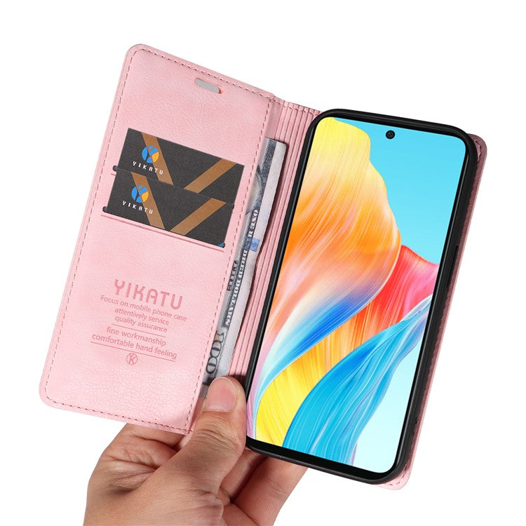 YIKATU YK-006 For Oppo A58 4G Leather Wallet Case Magnetic Closing Flip Phone Cover - Pink