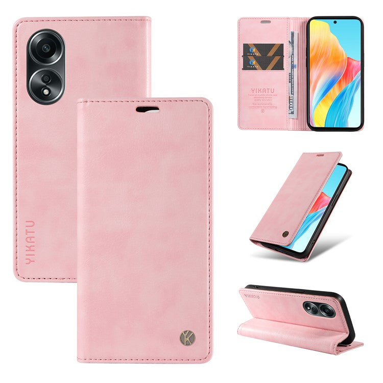 YIKATU YK-006 For Oppo A58 4G Leather Wallet Case Magnetic Closing Flip Phone Cover - Pink