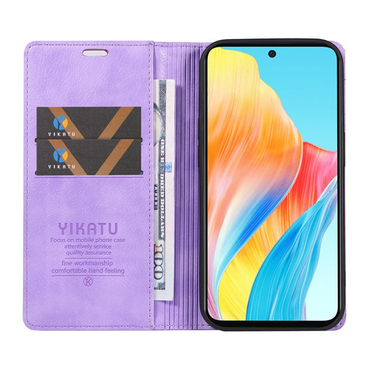 YIKATU YK-006 For Oppo A58 4G Leather Wallet Case Magnetic Closing Flip Phone Cover - Purple