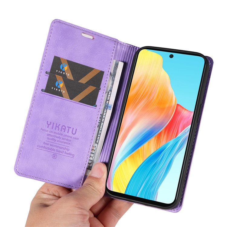 YIKATU YK-006 For Oppo A58 4G Leather Wallet Case Magnetic Closing Flip Phone Cover - Purple
